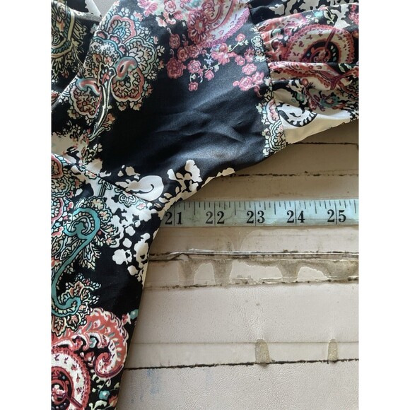 Jonathan Martin medium satin blouse black ruffle floral free shipping - Picture 2 of 6